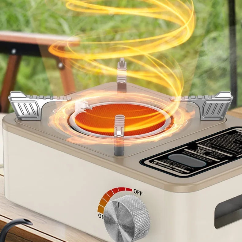 White portable infrared gas stove with windproof design for outdoor camping cooking