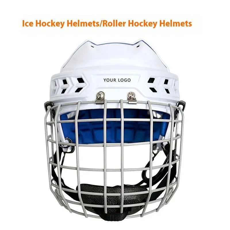 Ice hockey helmet with carbon steel face mask and protective shell for ball sports