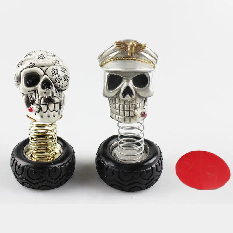 Resin skull car decoration in military cap style with swing head and sticker fix