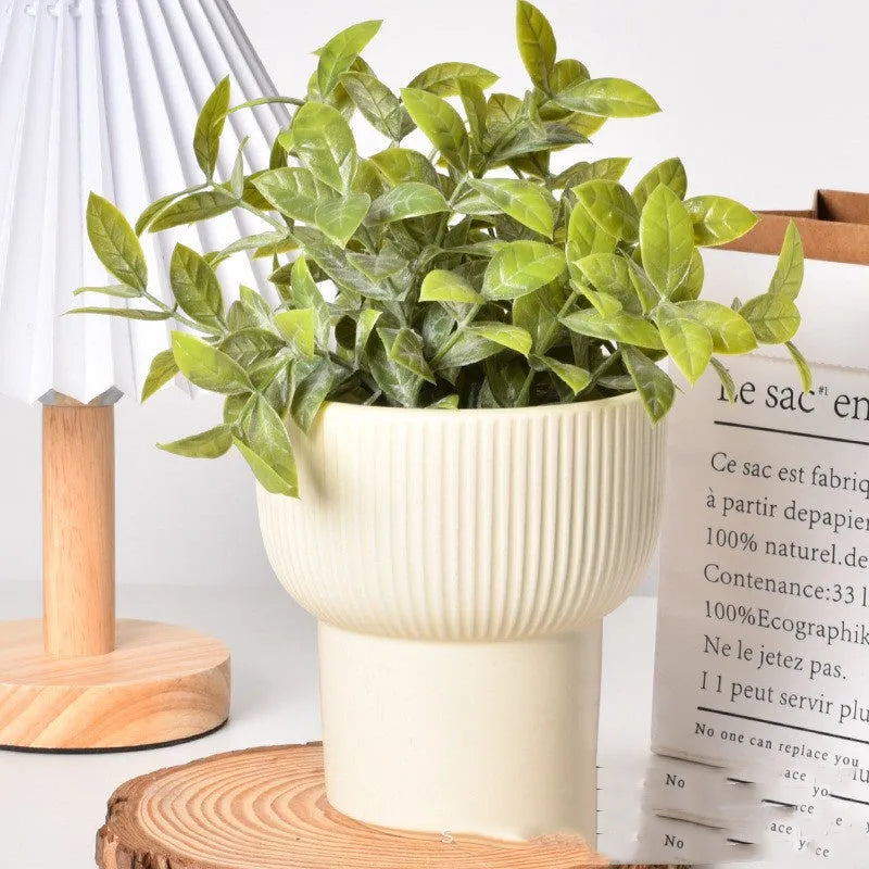 Roman column ceramic flower pot in matte yellow colour with breathable self-absorbent design