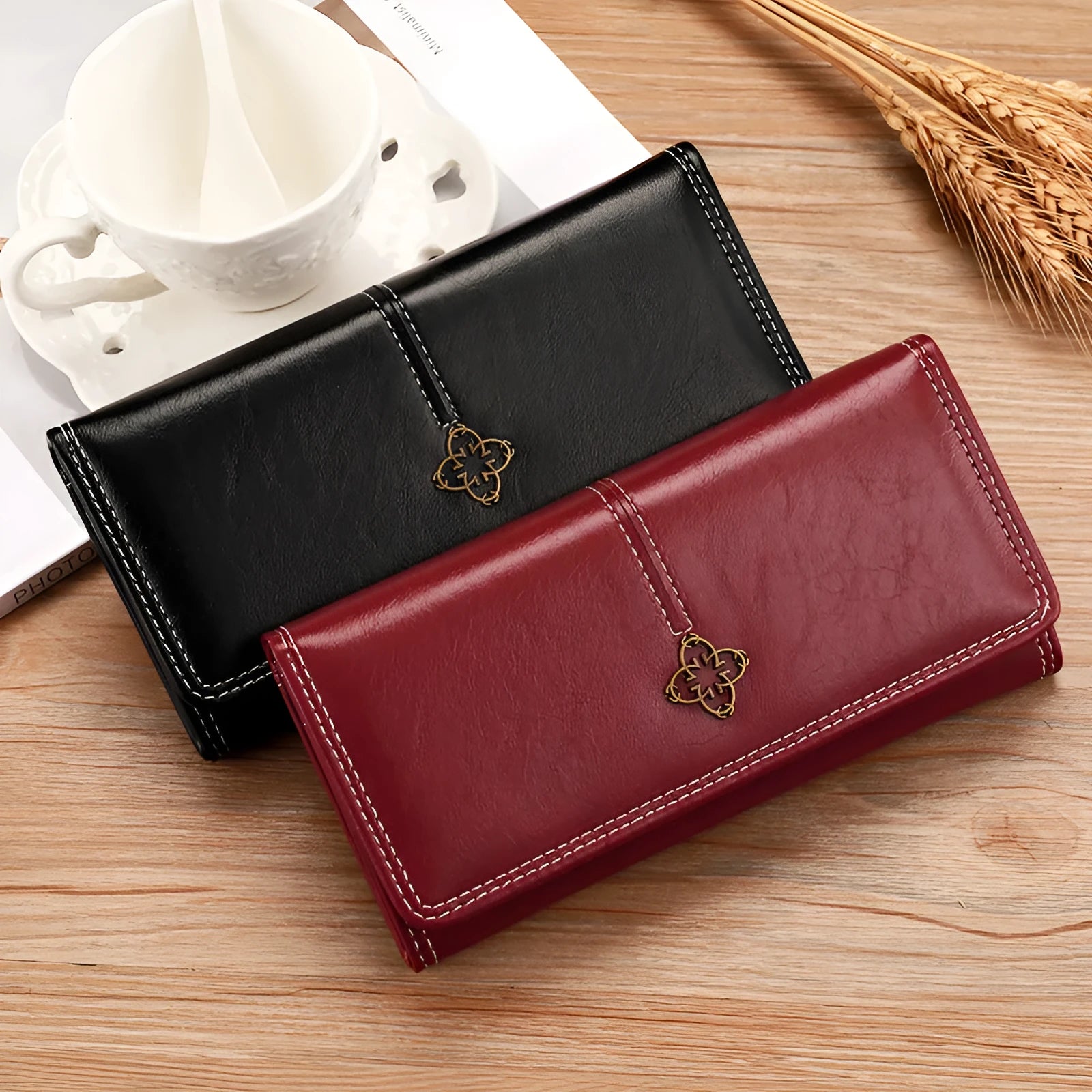 Student Lady Multi-functional New Clutch Cross-body Wallet Solid Colour PU Lining Daily Matching Black Pink Brown Dark Blue Yellow Taro Purple Wine Red Dark Green Sewing Line Detail