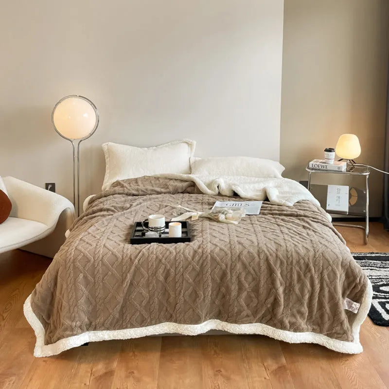 Polyester thermal flannel blanket in beige colour, sized 180cm by 200cm for winter warmth.