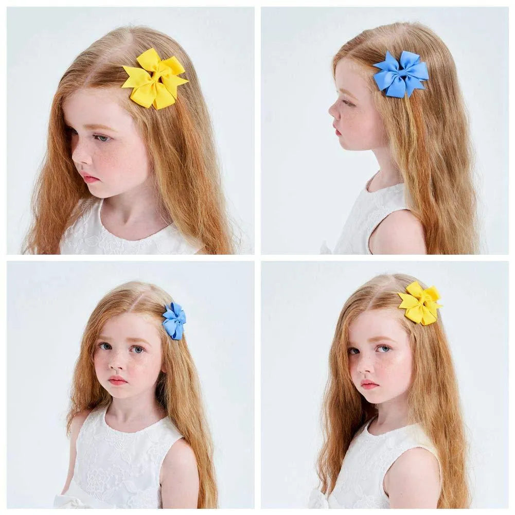 Assortment of 20 colourful 3-inch grosgrain ribbon hair bows with alligator clips for baby girls