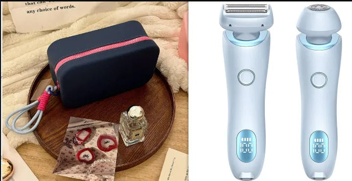 2-in-1 USB rechargeable electric shaver for women with square and round heads, pink colour, for whole body hair removal