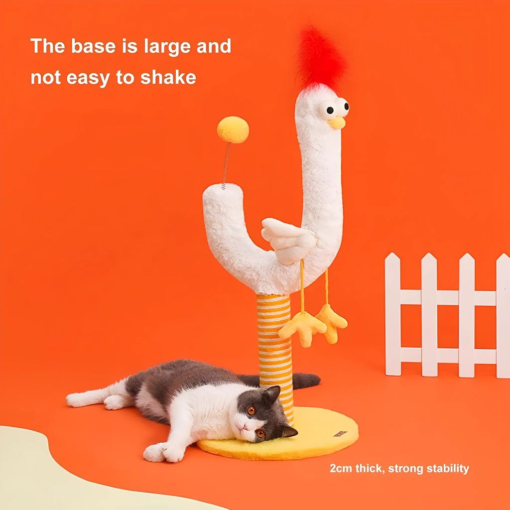 Vertical sisal cat scratching post with chicken strip design and spring ball, 35x35x88cm dimensions