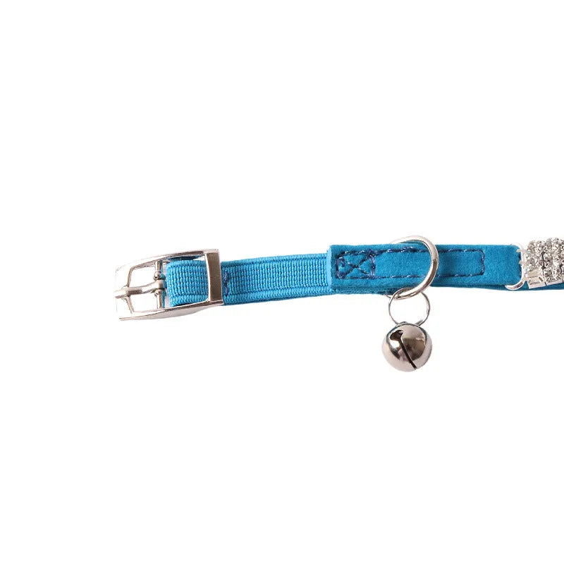 Elastic flannel cat collar with buckle and drill gang design in multiple colours.