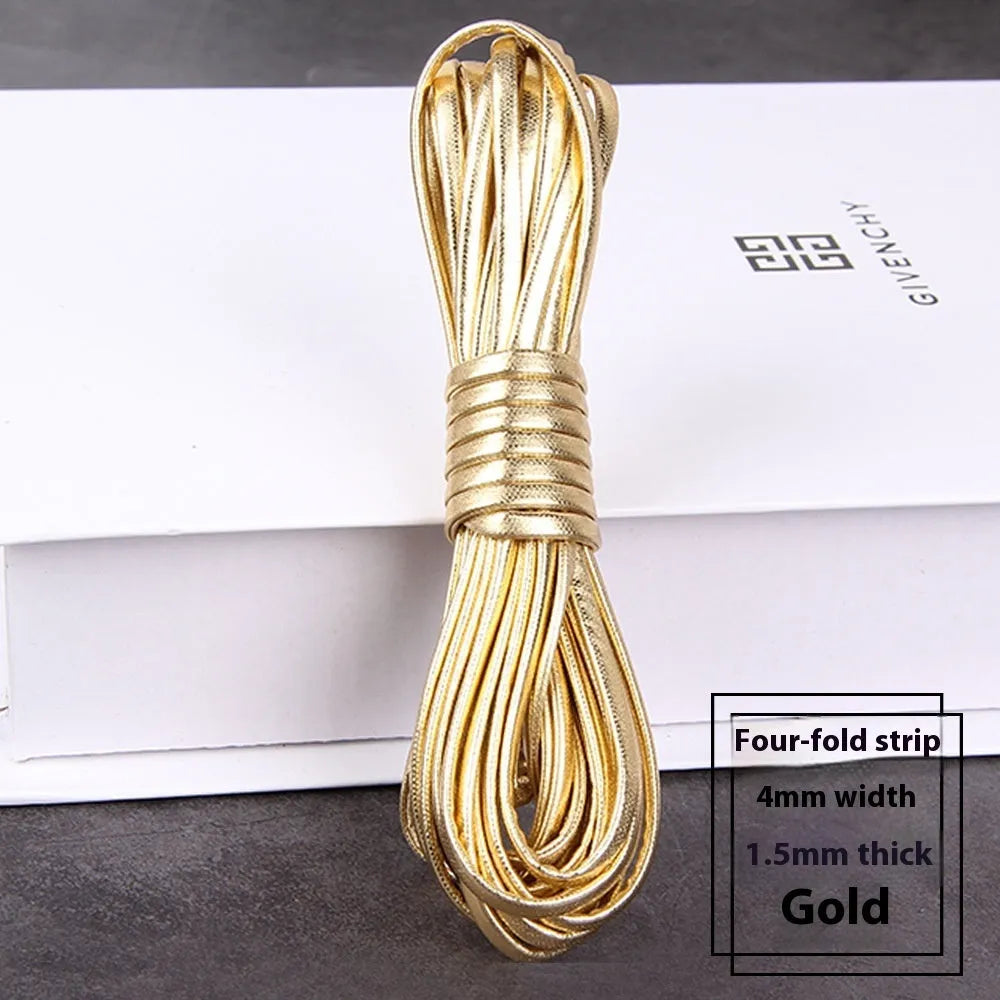 Coils of woven PU leather craft cord in various colours including black, brown, blue, red, and gold.