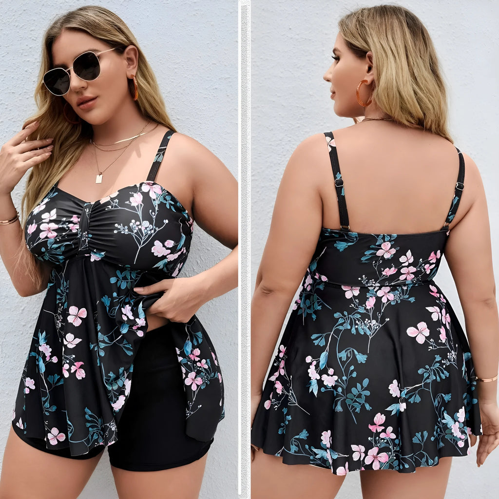 Women's floral print one-piece swimsuit in high-elasticity polyester, sizes 0XL to 4XL