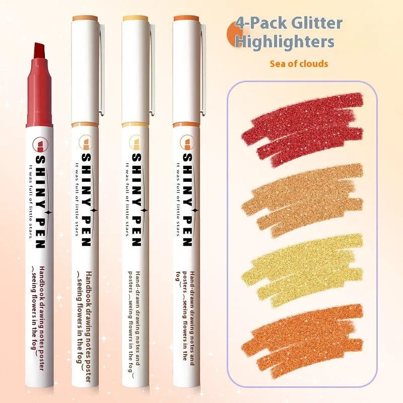 Sparkling Star River set of four glitter highlighter pens with six colour options in a box.