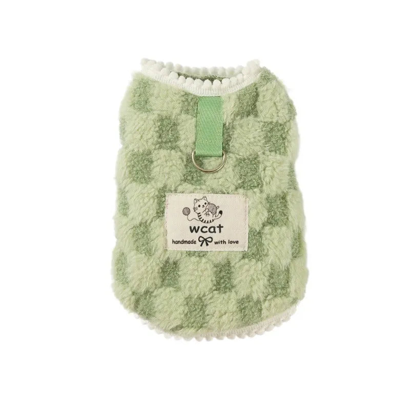 Korean autumn winter dog hoodie with cartoon bear design, green, for small medium pets