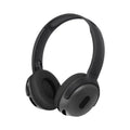 Foldable wireless Bluetooth headphones in black with over-ear design and folding hinge for travel storage