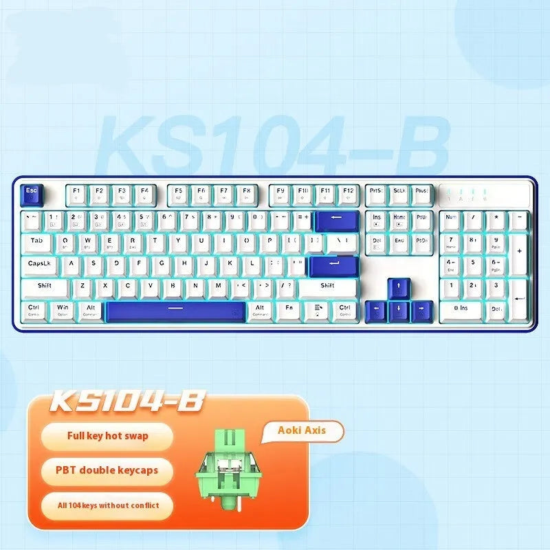 104-key mechanical keyboard in multiple colour options with RGB lighting and wired connection