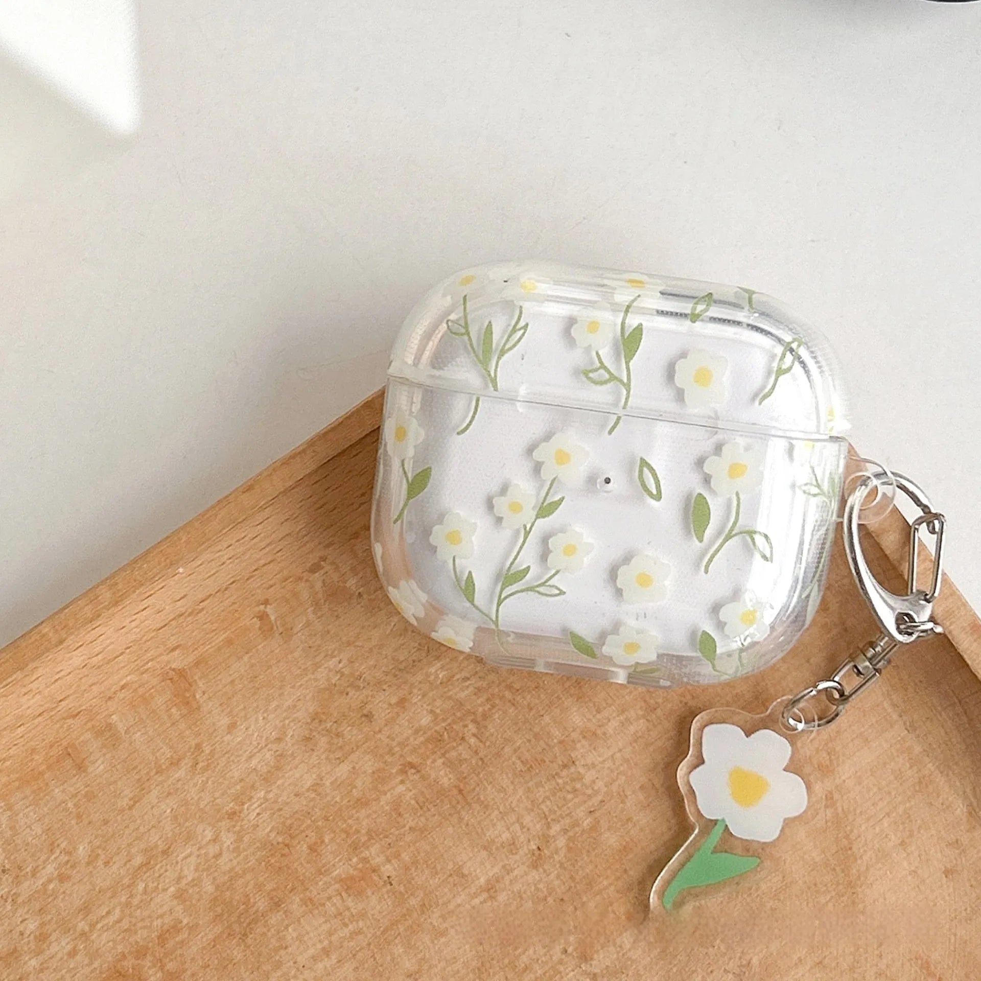 White floral transparent TPU protective cover for Apple AirPods charging case