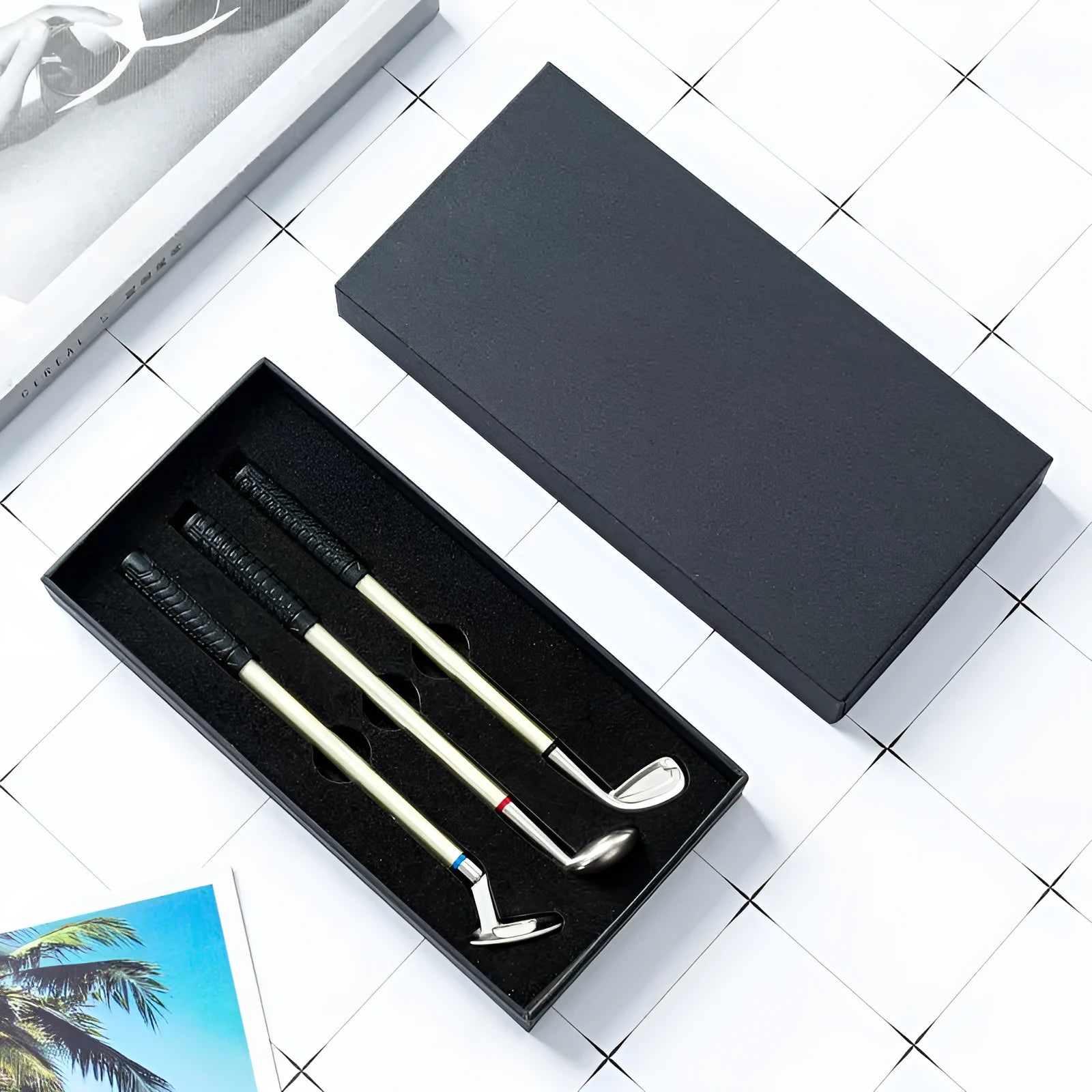Three metal ballpoint pens with 0.7mm bullet-type heads in gift packaging