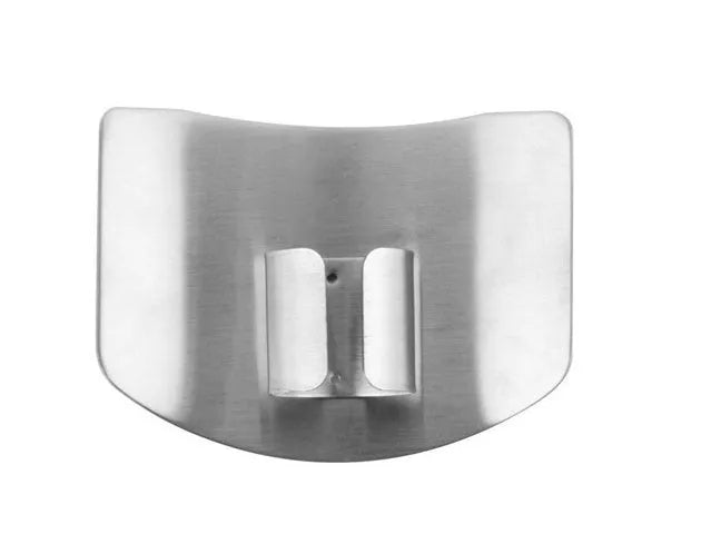Stainless steel finger guard in single and double finger sizes on a kitchen chopping board