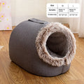 Fleece-lined cat nest closed sleeping bag for autumn and winter, portable, gray colour, size L, on floor