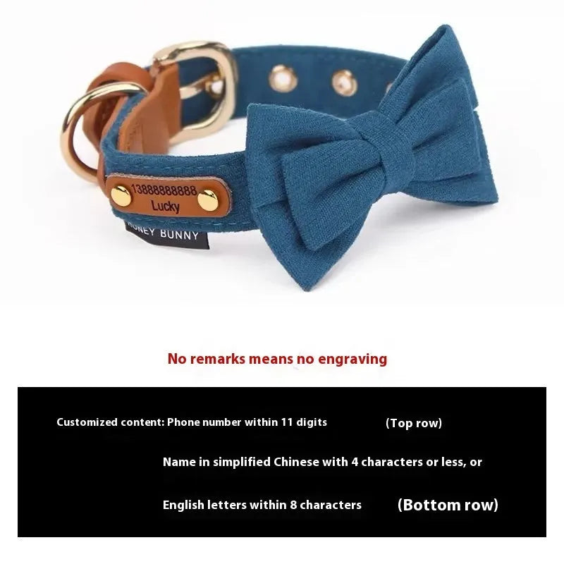 Dog bowknot collar and hand holding rope set in cream green