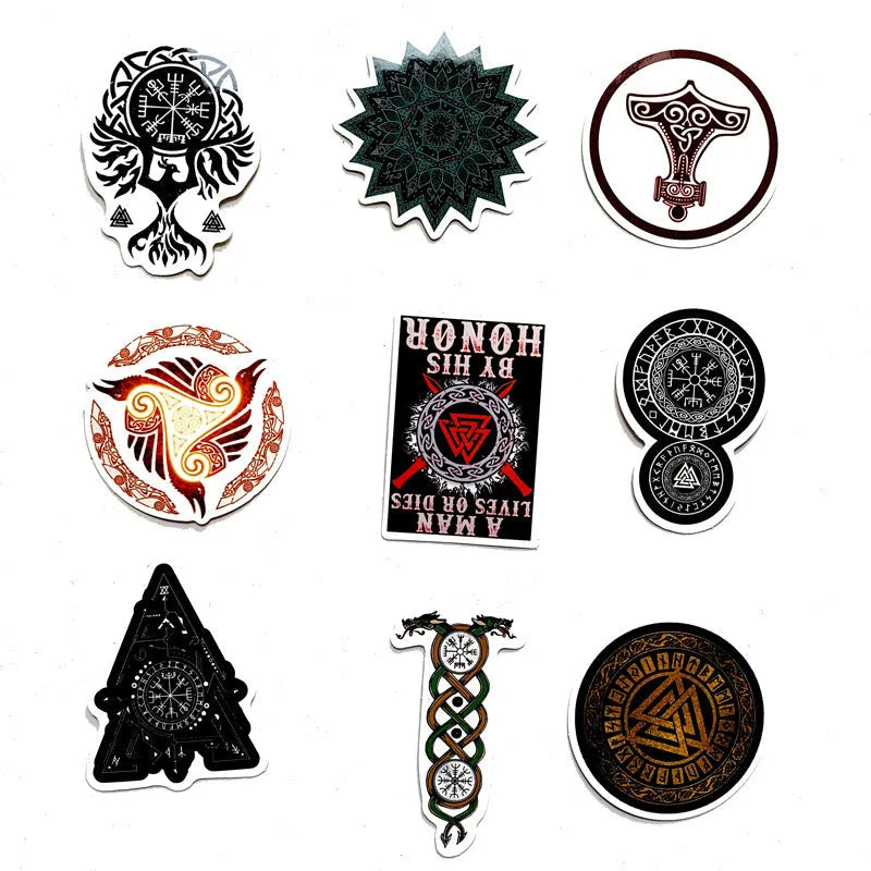 Ancient Rune Series PVC stickers, 50 runes, irregular shapes, 5-8 cm, for luggage, car, skateboard, and laptop