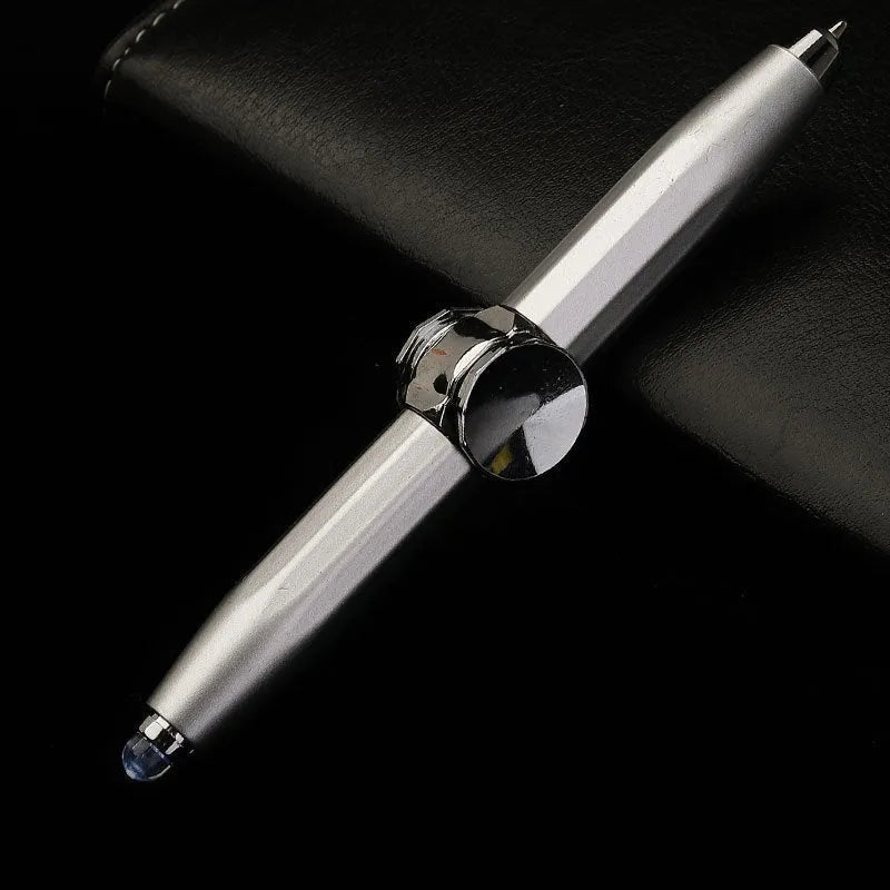 Metal gyro ballpoint pen with a spinning top, shown with multiple ink colour options.