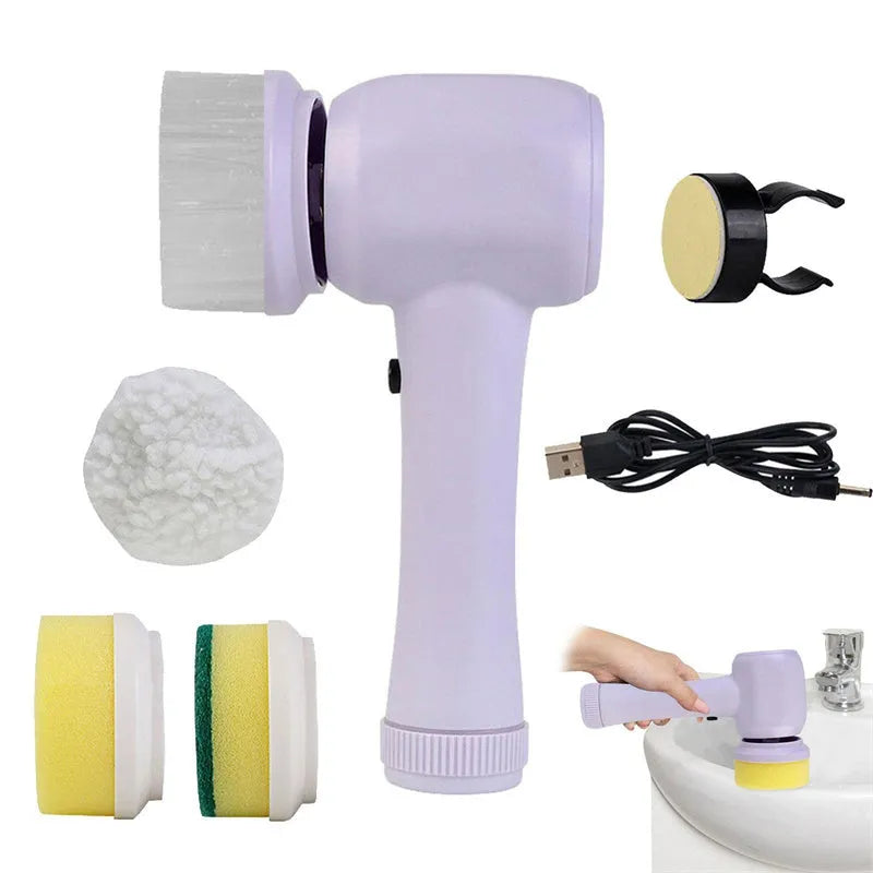 4 in 1 cordless electric cleaning brush with 360r/min spinning action, plastic body 10 x 18 x 6.5cm and four brush heads