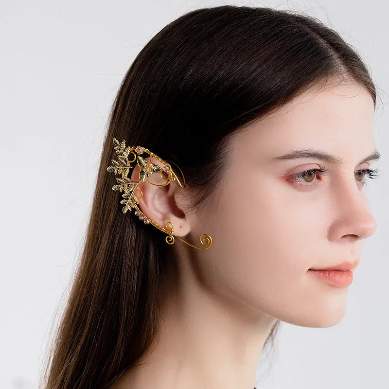 Retro handmade ear clip elf earrings in rose gold with geometric shape on a clip-on back