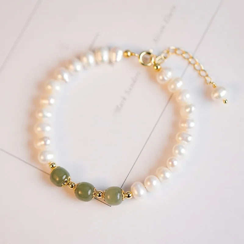 Freshwater pearl bracelet with electroplated diamond charms in Korean style design