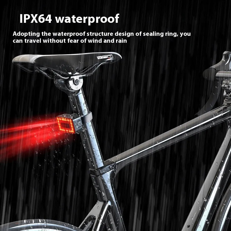 Compact black bicycle radar taillight with dual buttons and a TYPE-C port, mounted on a seat post.