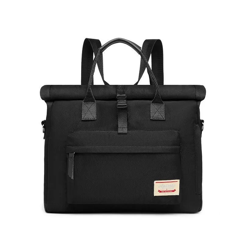 Shockproof waterproof nylon laptop bag in black, shown in medium and large sizes for 14 inch and 15.6 inch laptops.