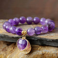 Natural stone amethyst stretch handmade beaded bracelet with heart-shaped amethyst and black agate beads 10mm size