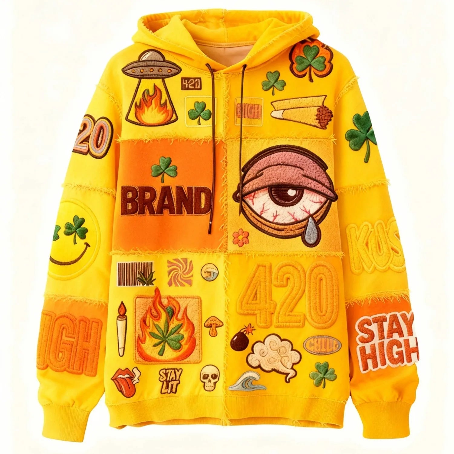 Casual printed polyester sweater available in six colours including black, green, orange, pink, purple, and white