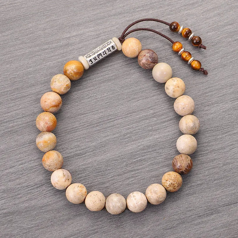 Handmade stone bead bracelet in wood colour with European retro design
