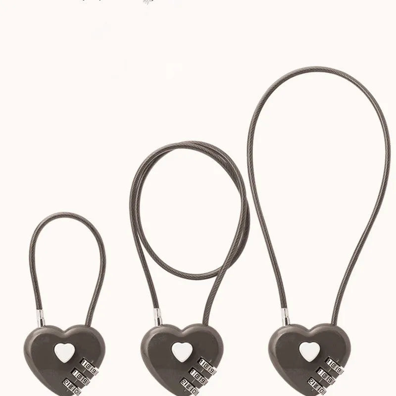 Heart shaped ABS plastic bike lock with steel cable in assorted colours and lengths for securing helmets.