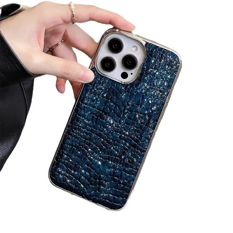 Crocodile pattern electroplated imitation leather phone case for iPhone 12 Pro Max 13 Pro Max and 14 Pro Max