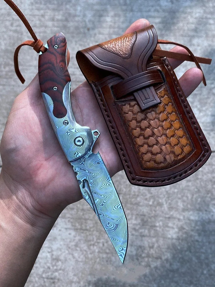 Outdoor camping survival folding knife with high hardness pattern steel blade and knife stab function