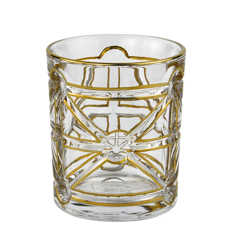 Crystal glass whiskey shot glass with gold finish and single-layer construction