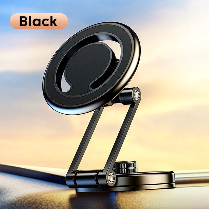 Telescopic folding car phone holder with magnetic suction mounting for instrument panel