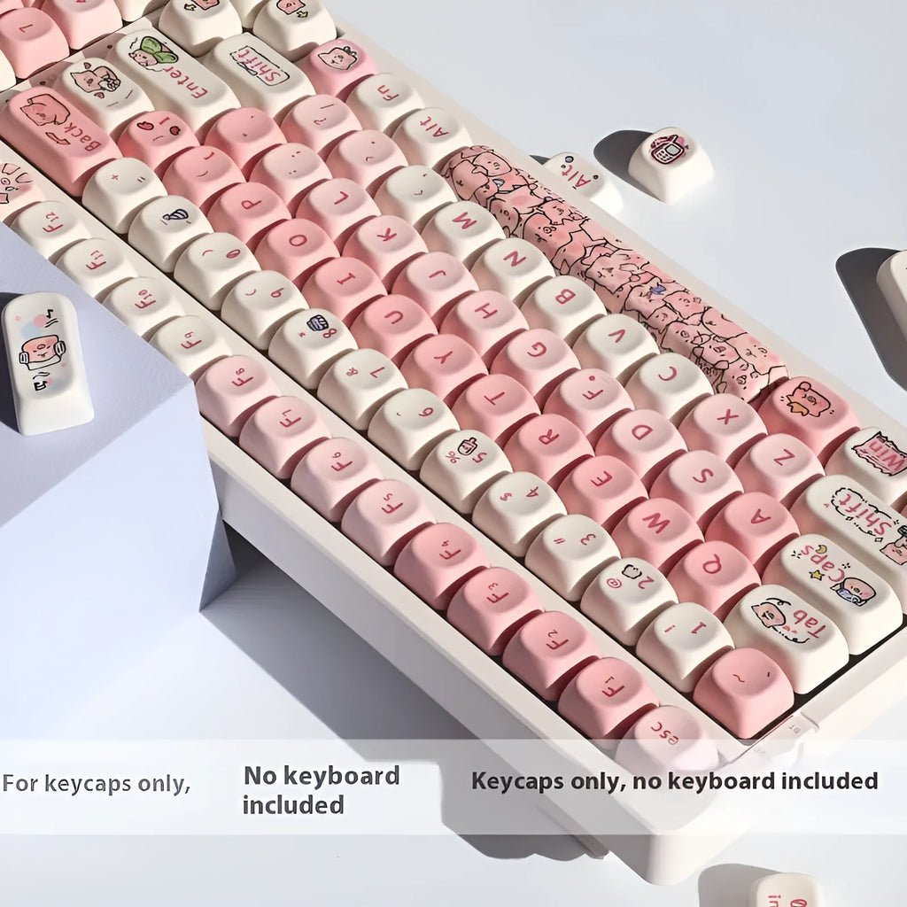 Pink Fragrant Pig character design on a PBT plastic key cap for mechanical keyboards.