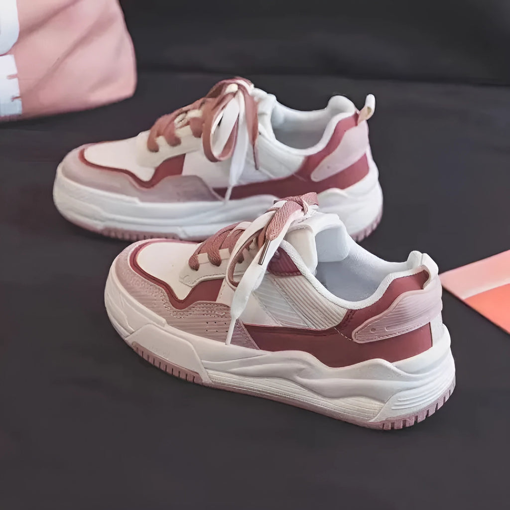 Women's low top sneakers with rubber sole in beige and pink colour options