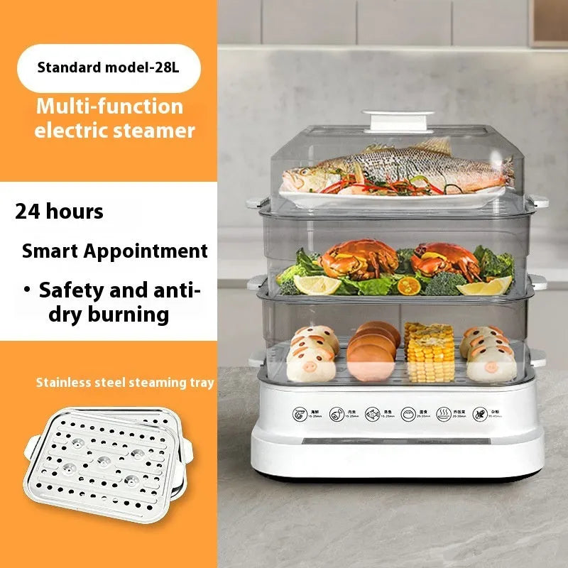 28L stainless steel electric steamer appliance with automatic measuring function for household cooking