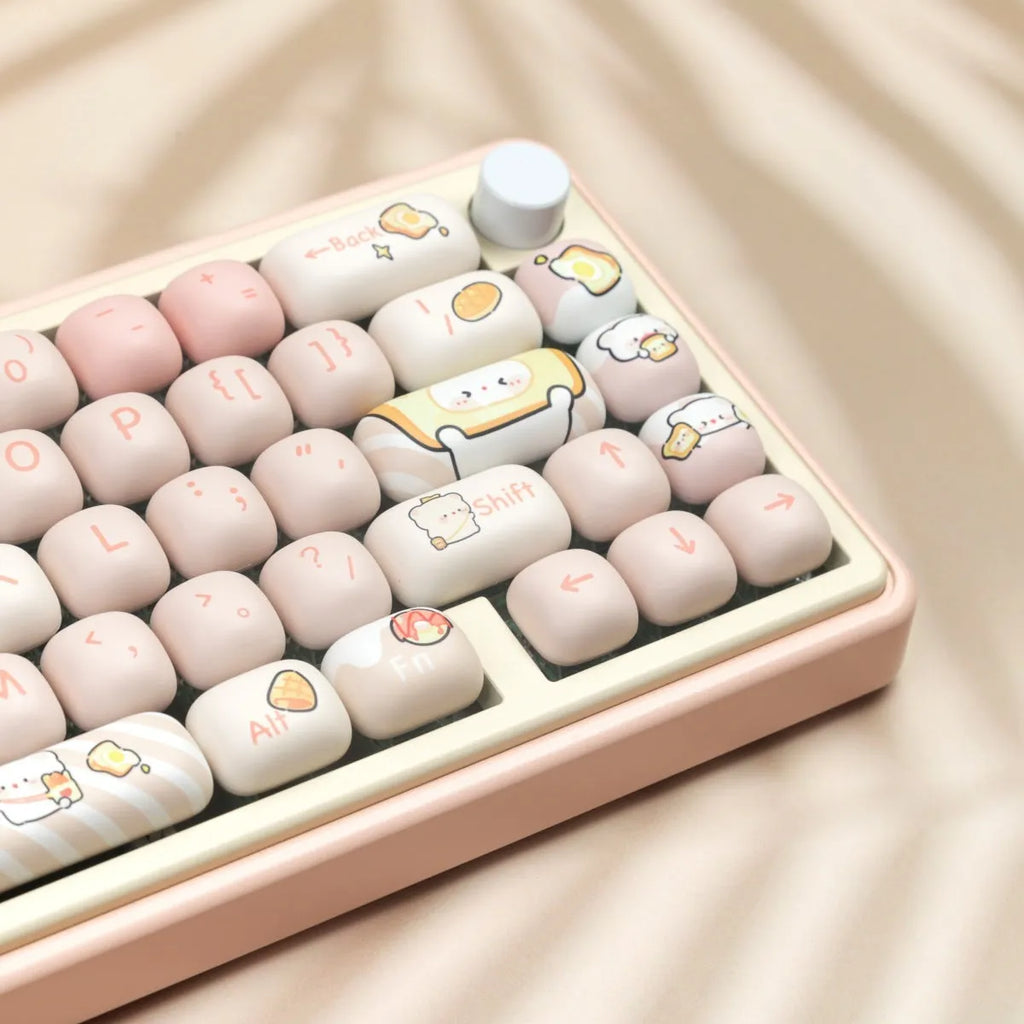 Full set of mechanical keyboard key caps with bread bear design, PBT material, thermal sublimation printing