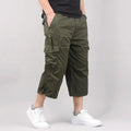Men's cotton cropped casual pants in loose fit showing khaki colour option with sports styling