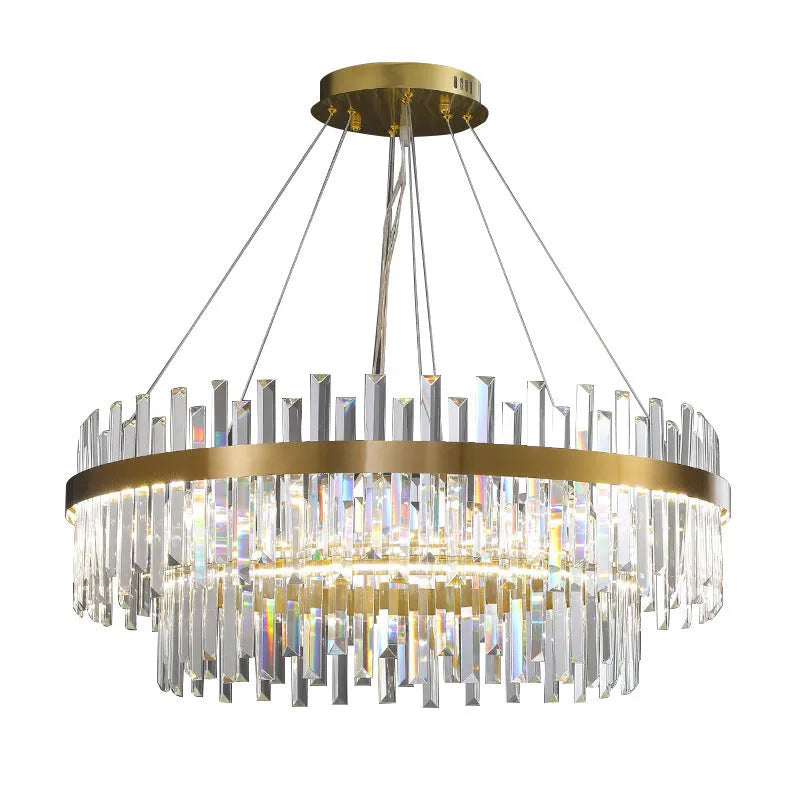 Modern crystal and stainless steel chandelier with multi-head fish-shaped design and LED lighting
