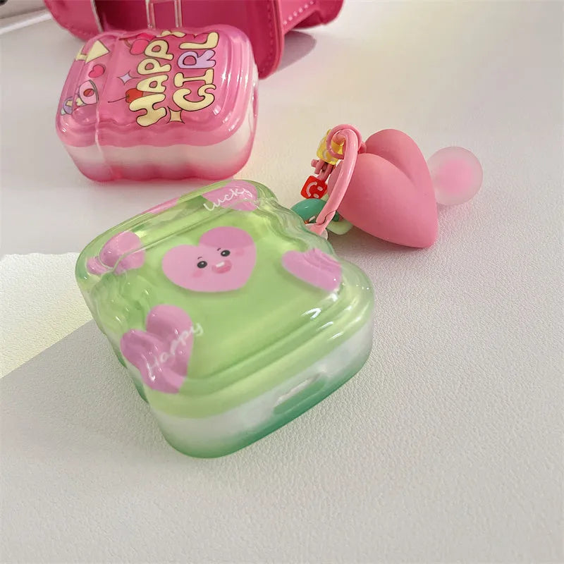 Silicone Bluetooth headphone cover for AirPods with soft shell and decorative pendant in green love heart style