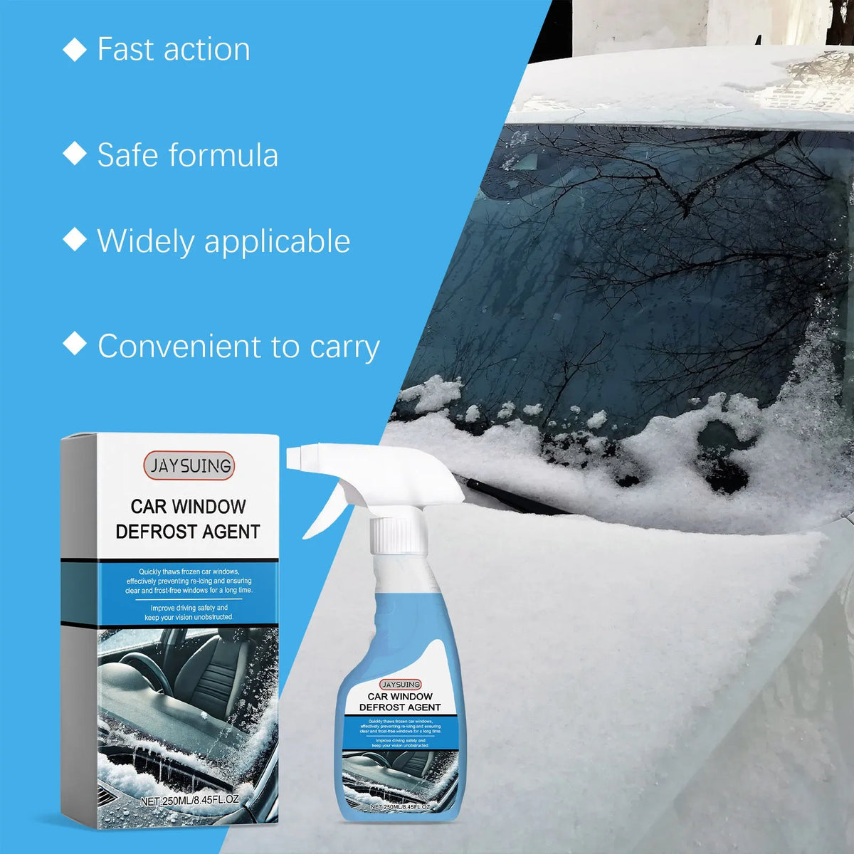 250ml car window defrosting compound bottle, 8.6 x 16.4cm, for windscreen ice removal