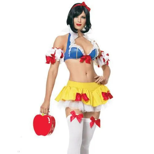 Snow white anime Halloween costume dress set with headdress, top, skirt and sleeve pieces