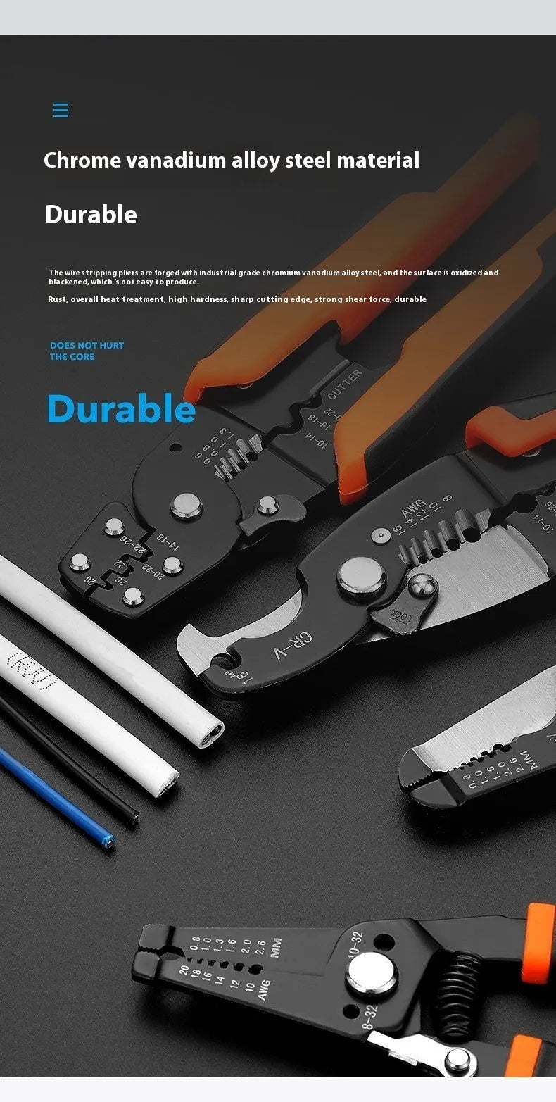 Automatic wire stripping pliers tool made from steel for electricians