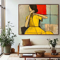 Abstract woman handmade oil painting in brown and green with texture on canvas, vintage wabi sabi style