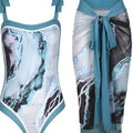 Women's polyester one-piece swimsuit two-piece set in picture colour, sleeveless briefs style, sizes S to XXL