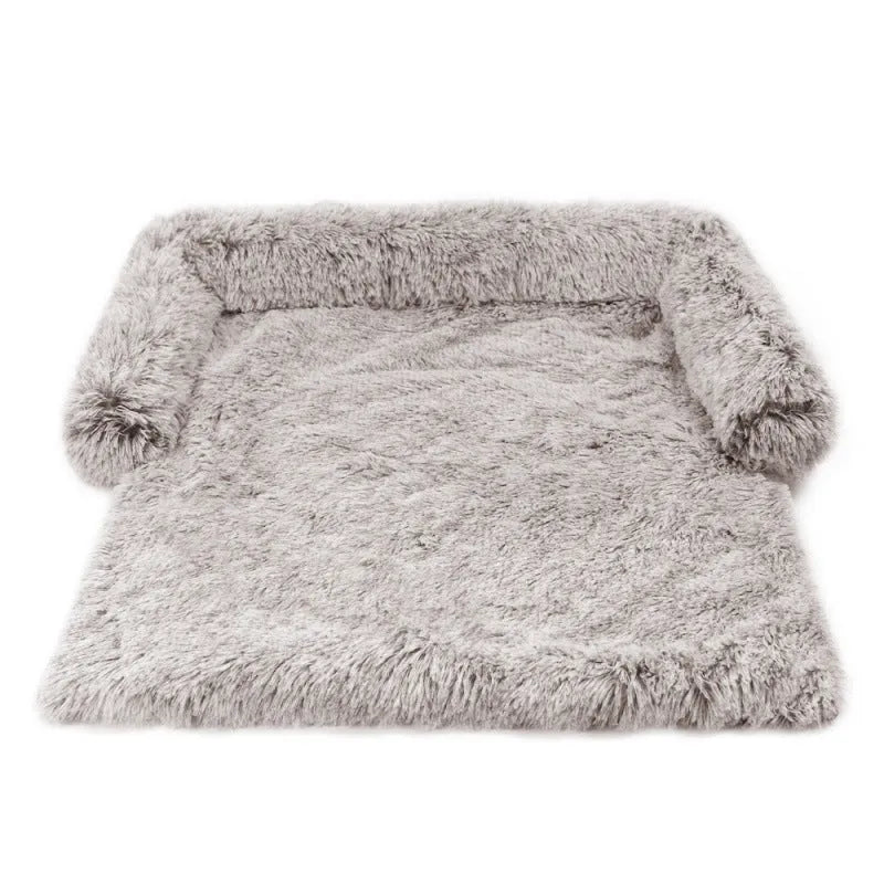 Plush kennel pet bed in grey with PP cotton fill, dual use as sofa bed for dogs and cats