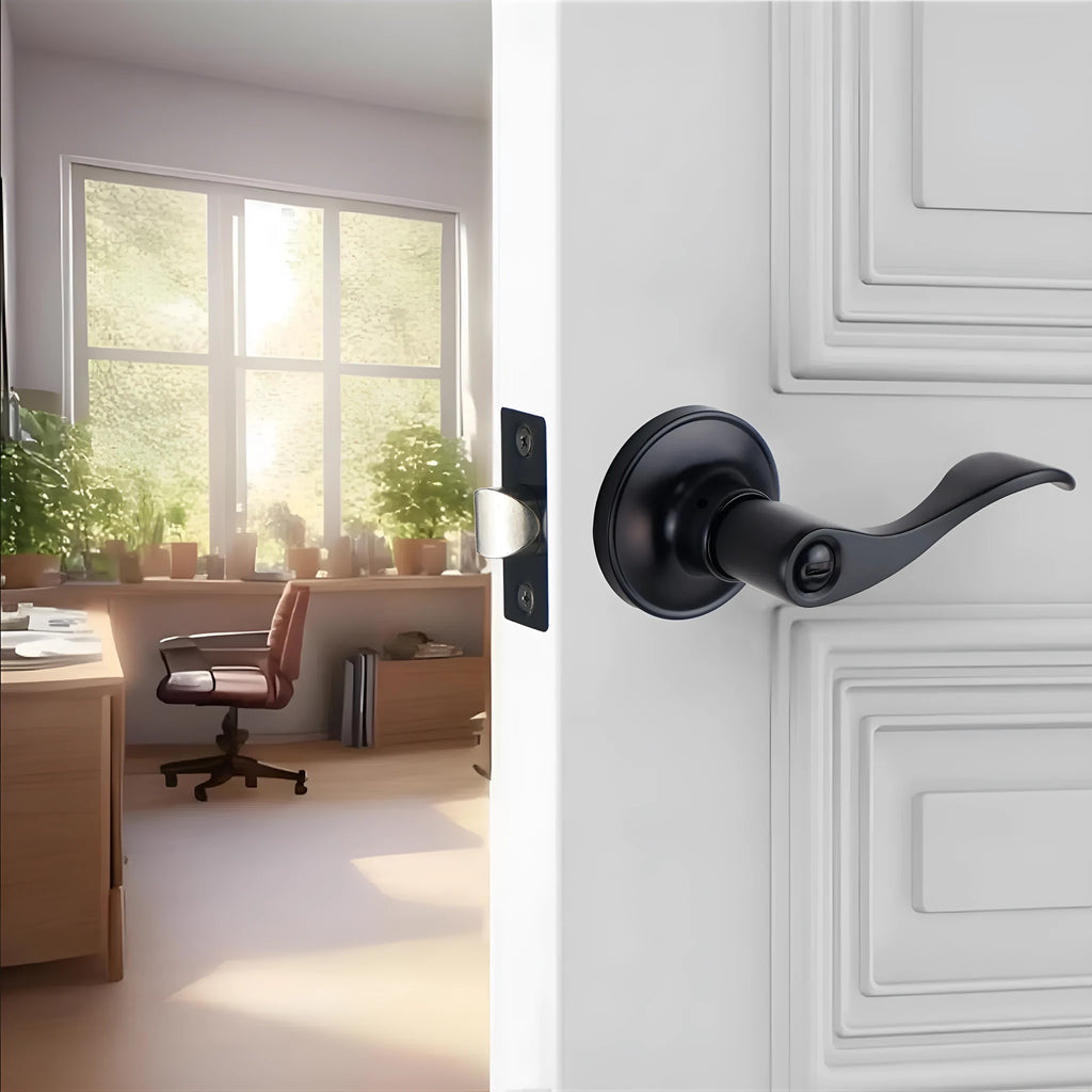 Stainless steel bedroom bathroom door handle with lock in black finish, modern simplicity style